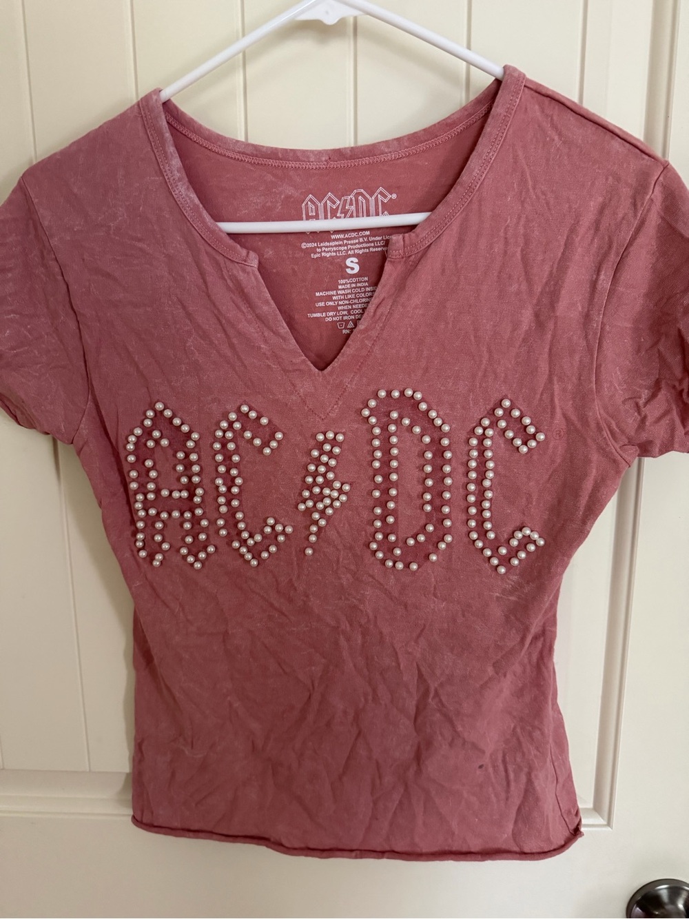 AC/DC Pink Pearl-Stud V-Neck Tee